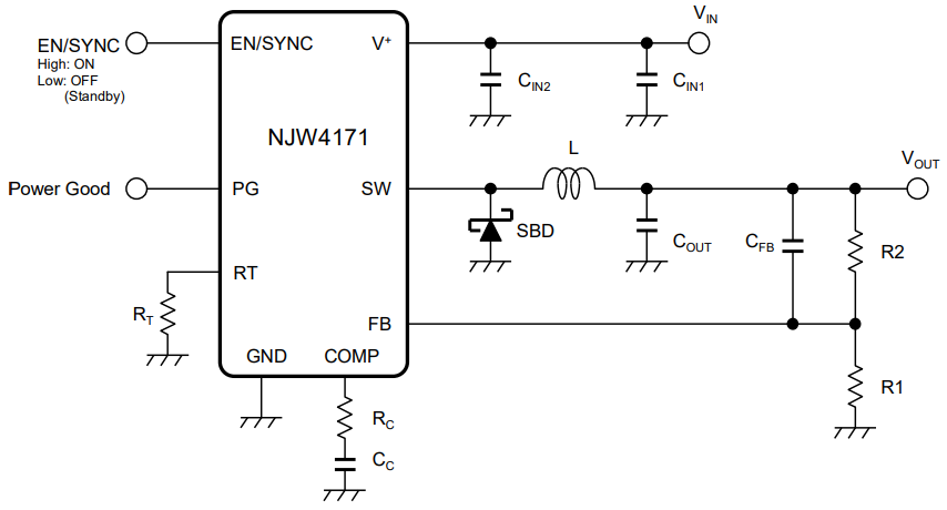 Application Circuit Diagram - Nisshinbo NJW4171 Switching Regulator ICs